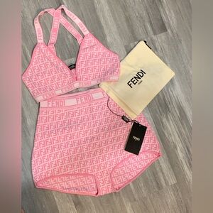 Fendi Pink Logo Bralette and High-Waist Briefs knit set STRETCHY MATERIAL***